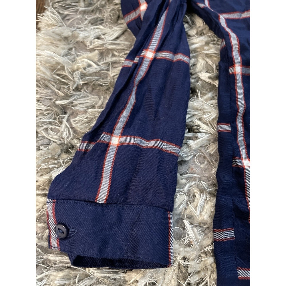 Navy Pink Plaid Button Down Shirt Women's Small NWT Soft Lightweight Rayon Top - Picture 5 of 7